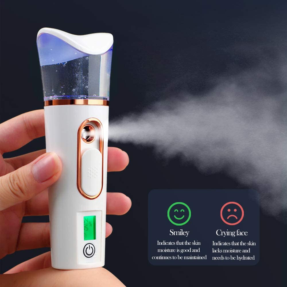 Handy Nano Mist Sprayer with Skin Analyzer Moisture Tester, Portable Facial Atomization Eyelash Extensions Steamer Mister,Mini Cool with Large Capacity,Face Moisturizing,Hydration Refreshing