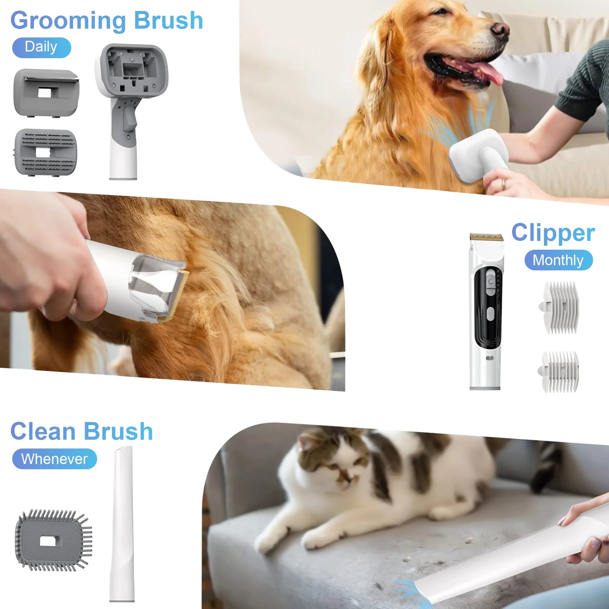 14Kpa Dog Grooming Kit & Vacuum, 2.5L Pet Hair Vacuum Suction 99% Pet Hair,3 Modes Suction Dog Grooming Clipper Kit,5 Pet Groomer Tools,Low Noise Pet Shedding Vacuum for Dogs Cats,White