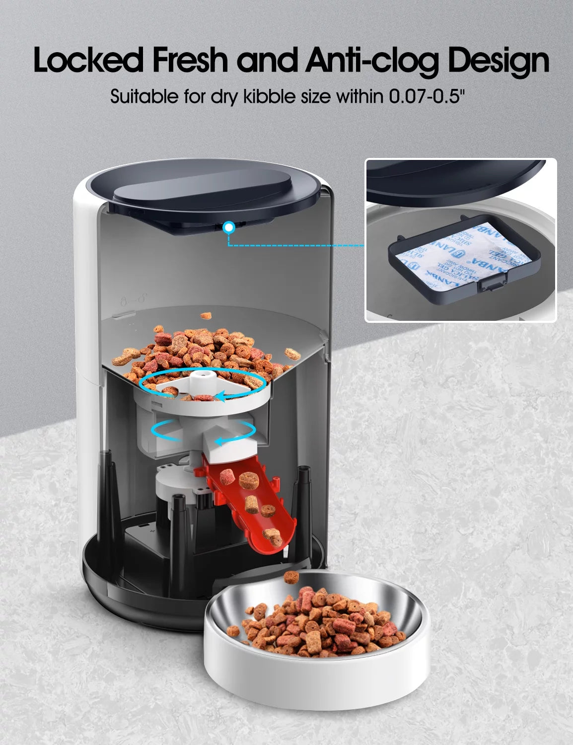 Automatic Dog Feeders, Pet Feeder, Cat Food Dispenser with Stainless Steel Bowl, 4L, Black